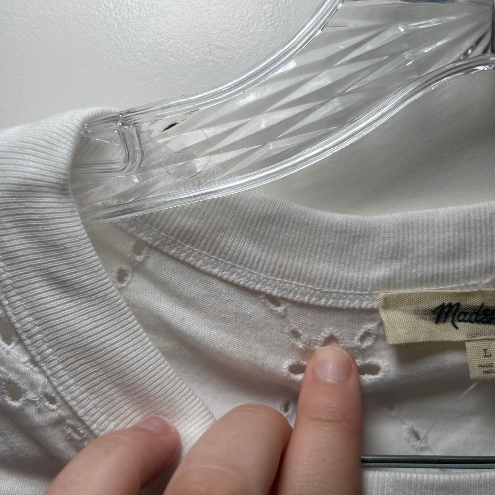 NWT Madewell The Embroidered Boxy Crop Tee in Allday Jersey white women's L boho - Picture 4 of 8